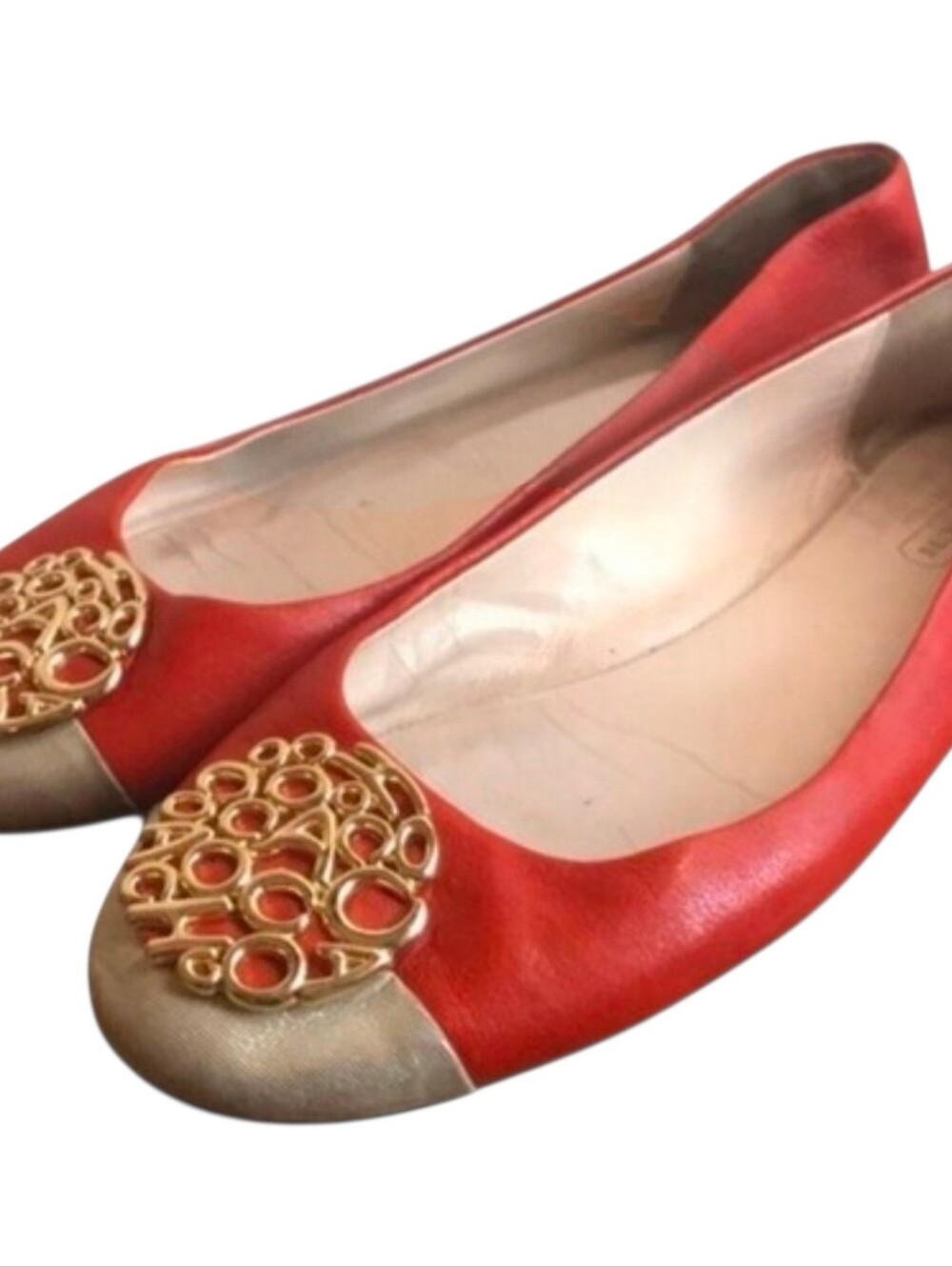 Rare Vintage Coach Lauren Signature Op Art Ballet Flats Size 8B Coral & Gold - Picture 4 of 11